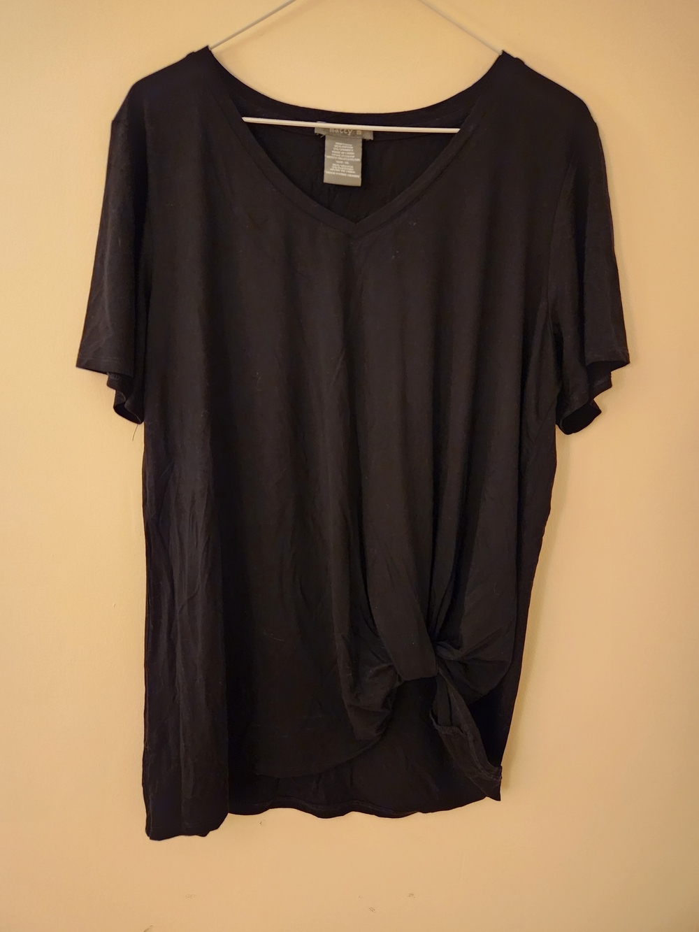 Matty M XL Black Twist Front V Neck Short Sleeve Top